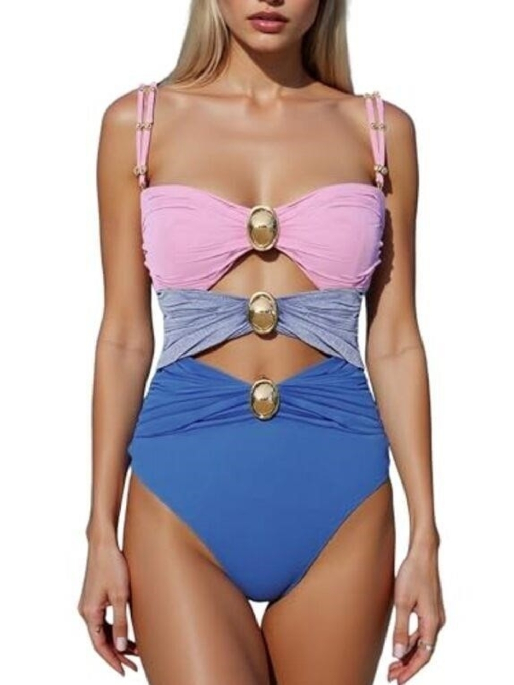NWOT Multicolour Cutout One-Piece Swimsuit Gold Hardware Size Large